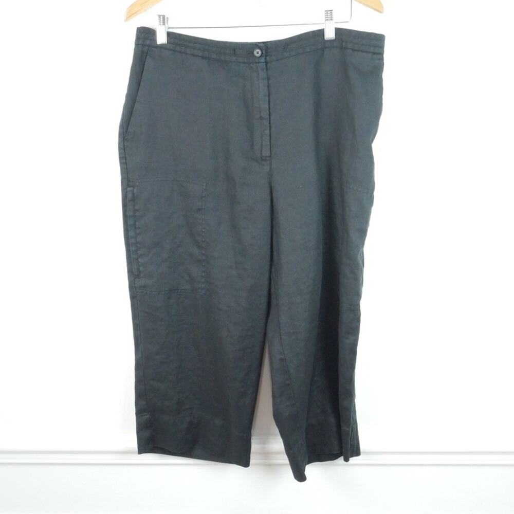 Lauren Ralph Lauren Size 16 Black Linen Crop Pants Vintage 90s Pockets Preppy